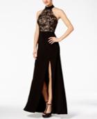 B Darlin Juniors' Strappy Sequined Mesh Halter Gown