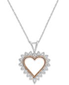 Diamond Heart Pendant Necklace In 10k White Gold And Pink Rhodium (1/10 Ct. T.w.)