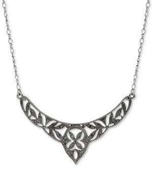 2028 Hematite-tone Pave Filigree Openwork Collar Necklace