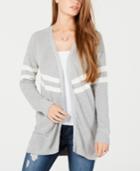 Hippie Rose Juniors' Varsity-stripe Open-front Cardigan