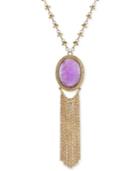 2028 Gold-tone Purple Stone Tassel Pendant Necklace