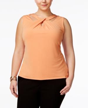 Nine West Plus Size Twist-neck Cutout Shell