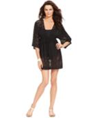 Dotti Lasercut V-neck Kimono Cover Up