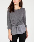 Bcx Juniors' Ruched 3/4-sleeve Layered-look Top