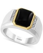 Effy Men's Onyx (11 X 9mm) & Diamond Accent Ring In Sterling Silver & 14k Gold