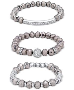 Guess Two-tone Beaded Pave Stretch Bracelets