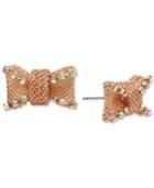 Betsey Johnson Rose Gold-tone Crystal Mesh Bow Stud Earrings