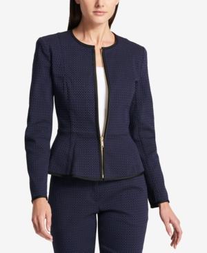 Dkny Zip-front Jacquard Peplum Jacket