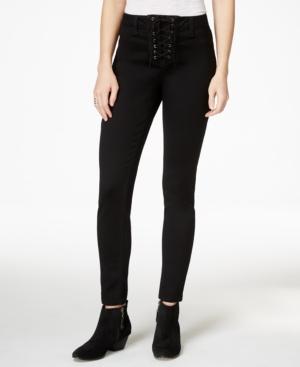 Material Girl Juniors' Lace-up Caviar Black Wash Skinny Jeans, Only At Macy's