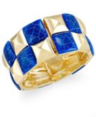Gold-tone Blue Stone Checkered Stretch Bangle Bracelet