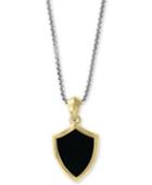 Effy Black Agate Two-tone Shield Pendant Necklace In Sterling Silver And 18k Gold-plate, 20 + 2 Extender