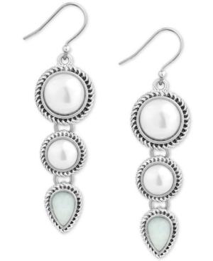 Lucky Brand Silver-tone Imitation Pearl Triple Drop Earrings