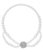 Danori Silver-tone Scalloped Imitation Pearl And Pave Rose Double Strand Collar Necklace