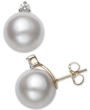 Belle De Mer Cultured Freshwater Pearl (11mm) & Diamond (1/5 Ct. T.w.) Stud Earrings, Created For Macy's