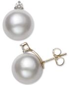 Belle De Mer Cultured Freshwater Pearl (11mm) & Diamond (1/5 Ct. T.w.) Stud Earrings, Created For Macy's
