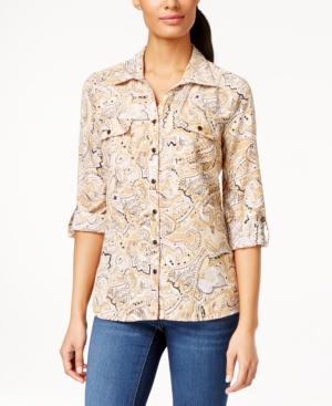 Ny Collection Petite Paisley-print Utility Shirt