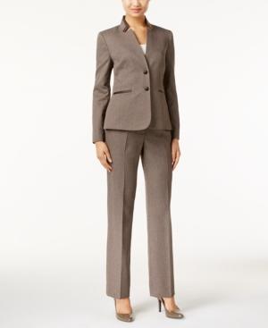 Tahari Asl Faux-leather-trim Houndstooth Pantsuit
