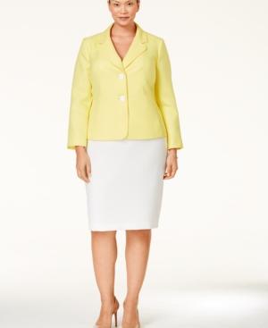 Le Suit Plus Size Two-button Basketweave Colorblocked Skirt Suit