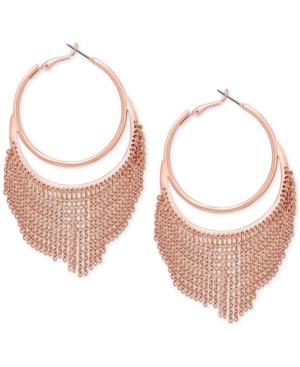 Guess Rose Gold-tone Chain Fringe Hoop Earrings