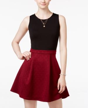 B Darlin Juniors' Colorblocked Pleated Fit & Flare Dress
