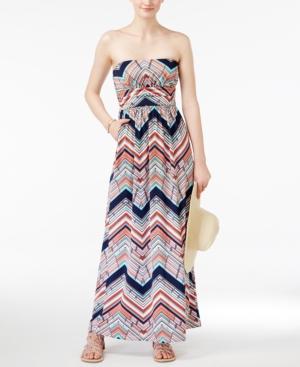 Emerald Sundae Juniors' Printed Strapless Maxi Dress