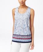 Charter Club Embroidered Tank Top, Floral Print