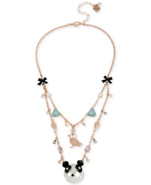 Betsey Johnson Rose Gold-tone Bird And Panda Layer Necklace