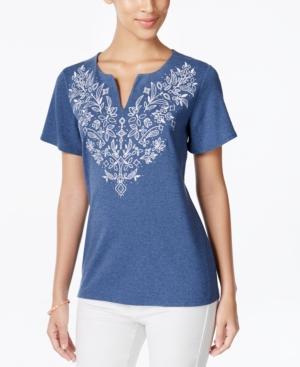 Karen Scott Short-sleeve Embroidered Top, Only At Macy's