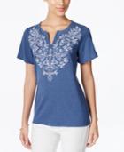 Karen Scott Short-sleeve Embroidered Top, Only At Macy's