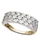 Diamond Ring, 14k Gold And Sterling Silver Diamond Three Row (1/8 Ct. T.w.)