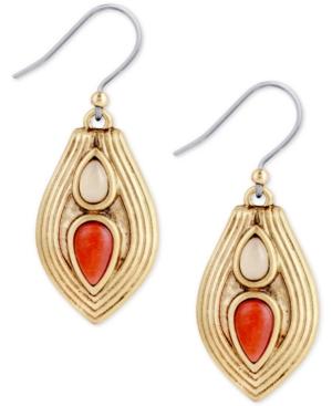 Lucky Brand Gold-tone Stone Textured Teardrop Drop Earrings