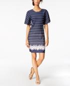Charter Club Mixed-print Flutter-sleeve Dress, Created For Macy's