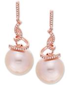 Honora Pink Cultured Ming Pearl (12mm) & Diamond (1/8 Ct. T.w.) Drop Earrings In 14k Rose Gold