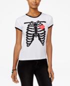 Mighty Fine Juniors' Skeleton Heart Graphic Ringer T-shirt