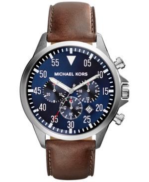 Michael Kors Men's Chronograph Gage Brown Leather Strap Watch 45mm Mk8362