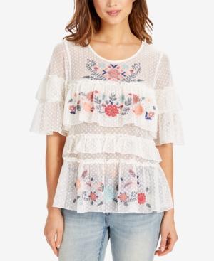 Vintage America August Embroidered Sheer Top
