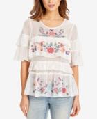 Vintage America August Embroidered Sheer Top
