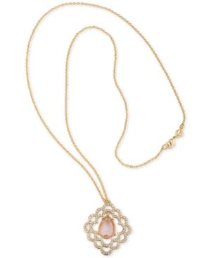 Carolee Gold-tone Pave & Pink Stone Scalloped Pendant Necklaces