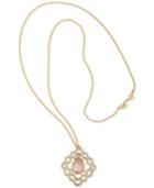 Carolee Gold-tone Pave & Pink Stone Scalloped Pendant Necklaces