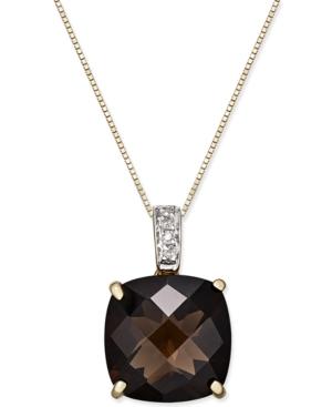 Smoky Quartz (6-1/2 Ct. T.w.) Diamond Accent Pendant Necklace In 14k Gold