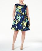 Jessica Howard Plus Size Cap-sleeve Floral-print Fit & Flare Dress