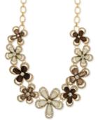Anne Klein Gold-tone Crystal & Wood Floral Statement Necklace