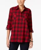 Style & Co Petite Floral-back Plaid Shirt, Only At Macy's