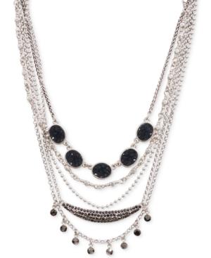 Lucky Brand Silver-tone Crystal & Druzy Stone Layered Choker Necklace, 15 + 3 Extender