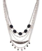 Lucky Brand Silver-tone Crystal & Druzy Stone Layered Choker Necklace, 15 + 3 Extender