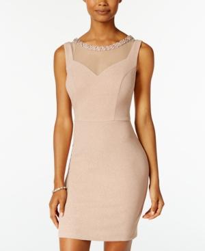 City Studios Juniors' Rhinestone Illusion Bodycon Dress