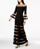 Betsy & Adam Illusion-stripe Bell-sleeve Gown