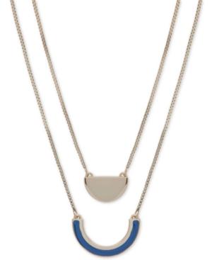 Dkny Gold-tone & Colored Plastic Double-row Pendant Necklace, Created For Macy's