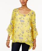 Style & Co. Petite Printed Bell-sleeve Top, Only At Macy's