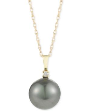 Cultured Tahitian Pearl (10mm) And Diamond Accent Pendant Necklace In 14k Gold